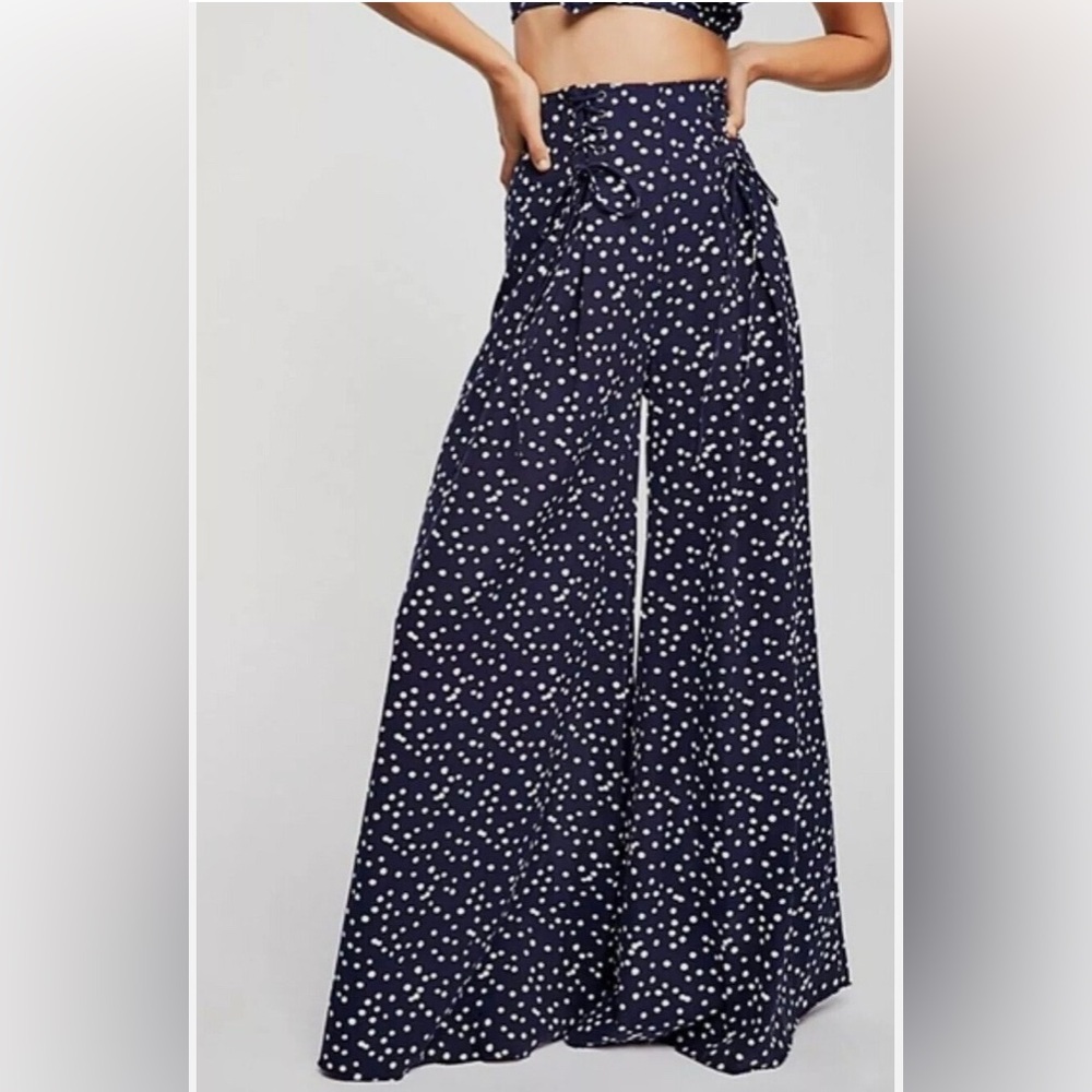Free People Navy and White Wide-Leg Pants
